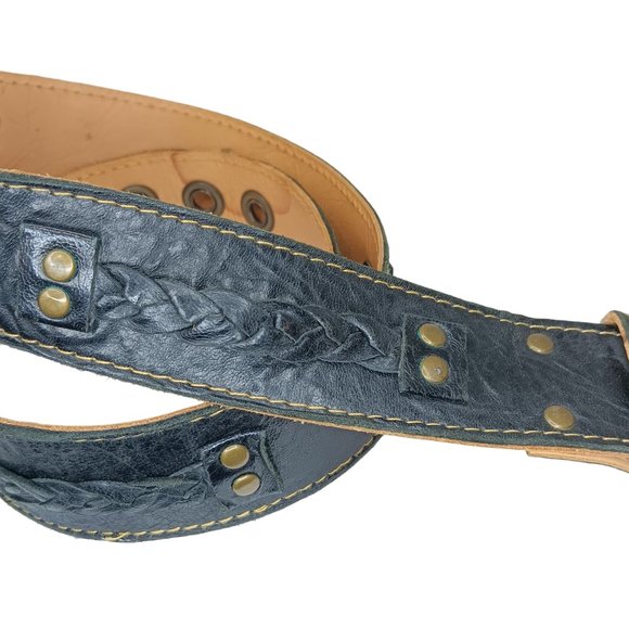 Black Leather Gold Buckle Belt Braid Detail by Marnie Bugs Belt - Picture 6 of 12